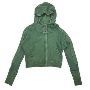 Free People FP One Mason Ribbed Knit Zip Hoodie Kelly Green Size S